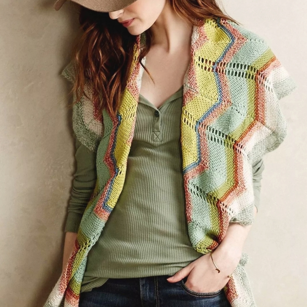 Rosie Neira Unni Boho Chevron Knit Cardigan Vest